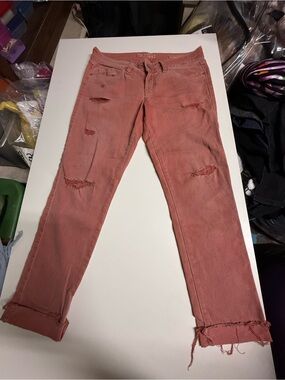 Guess Women’s Distressed Rust-Pink Ankle Jeans